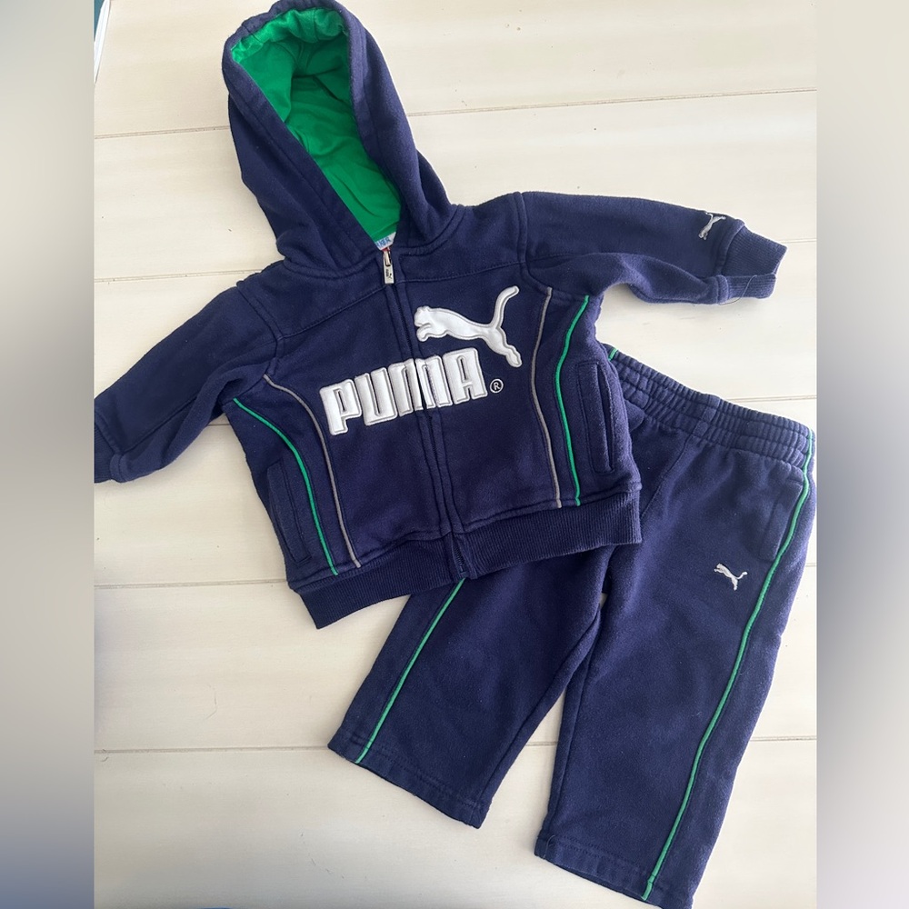 Puma Dark Blue Hoodie with Vibrant Green Lining